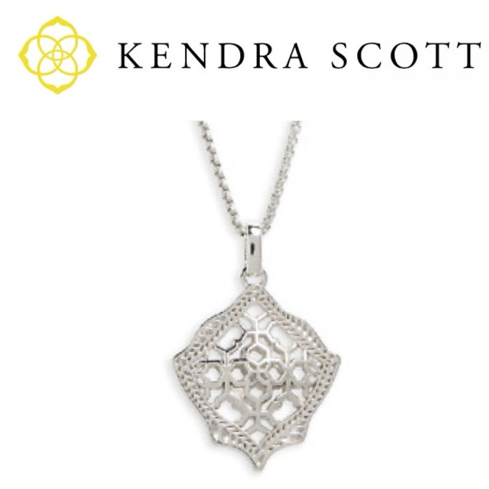 NWOT Kendra Scott Kacey Long Pendant Necklace Silver Filigree Mix with Dustbag